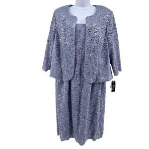 Alex Evenings Sequined Lace Sheath Dress + Jacket Blue Wedding Women's 20W NWT